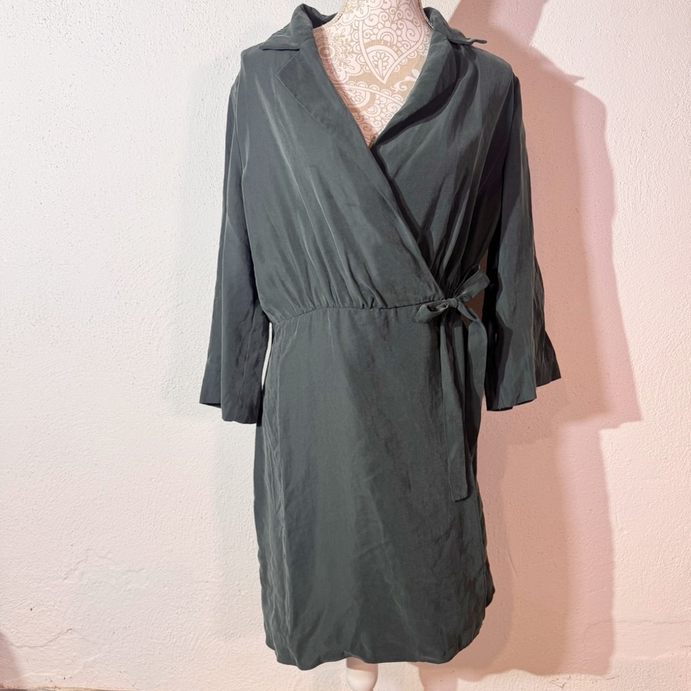 Mango // blue, grey wrap front suit dress size 10 ap2